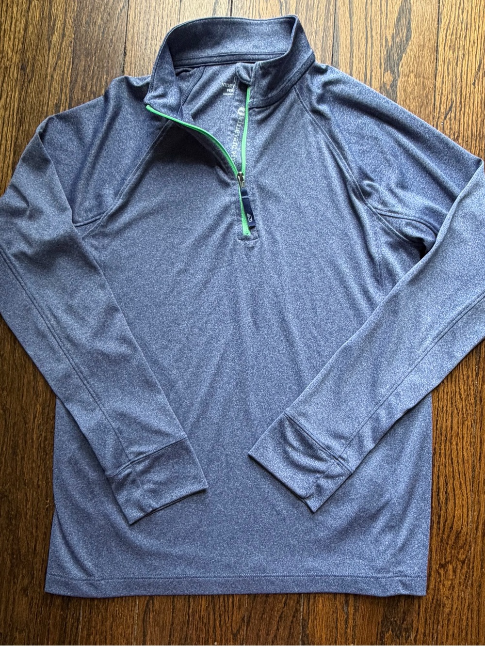 Vineyard Vines Boys Heather Navy Quarter-Zip Pullover with Green Trim
